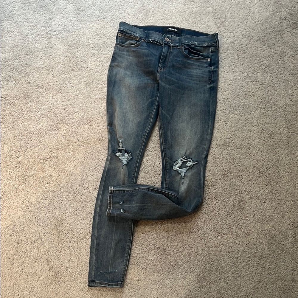 Express Women's Skinny Jeans - Dark Blue